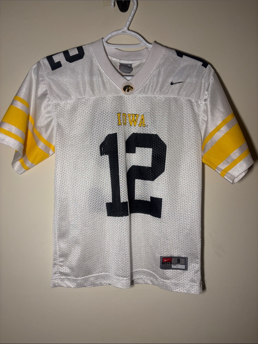 Nike White & Yellow Iowa Hawkeyes Football Jersey with Black Number 12